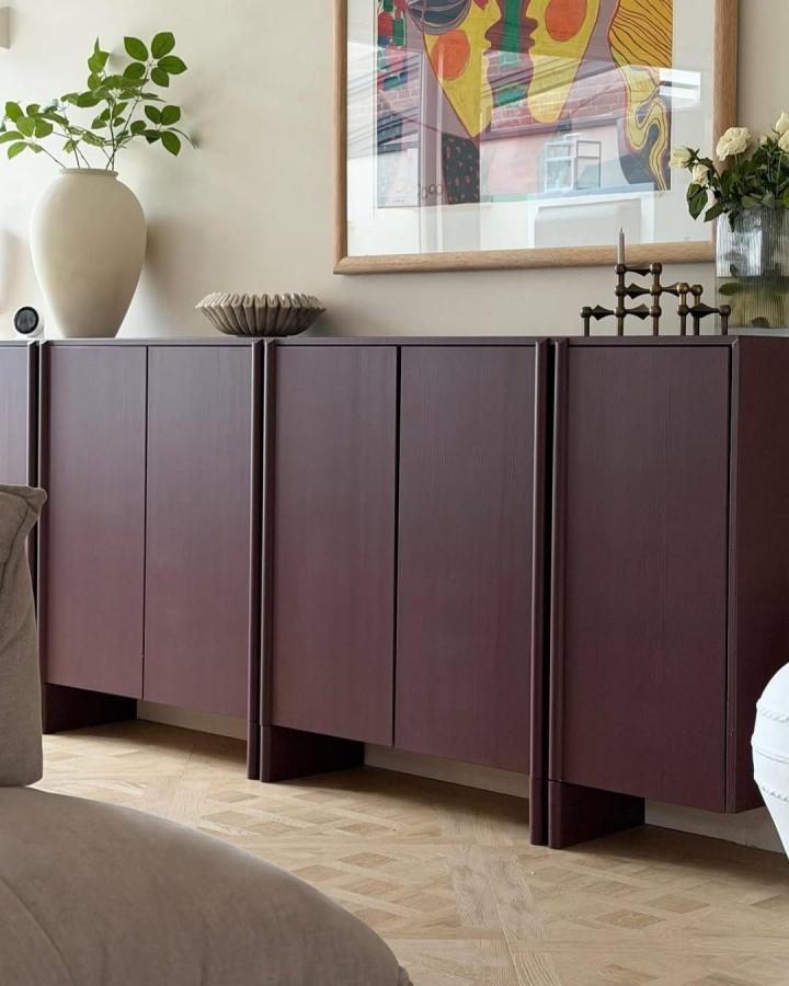 Deep plum Ikea Ivar cabinet from @casakaylee showcasing ikea anthropologie hacks & ideas with custom trim details.