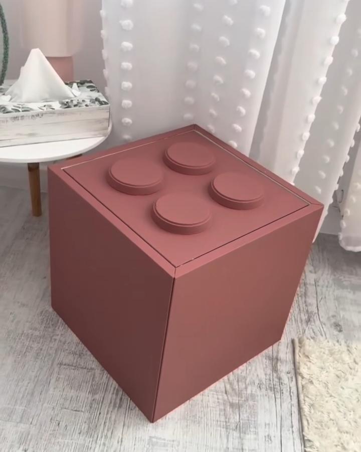 Dusty rose Lego block storage cube from @alkin_svet. Ikea Eket with painted wooden studs.