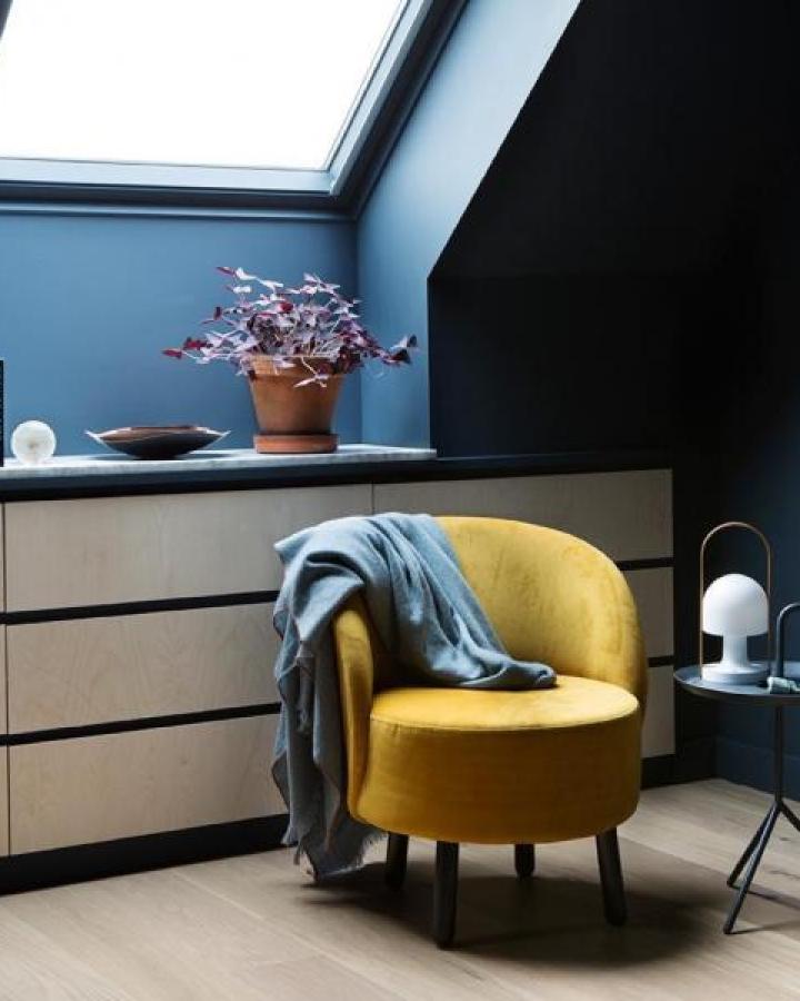 blue birch wood dresser in attic space from ikea storage hacks & ideas. snug fit under sloped ceiling with decorative accents