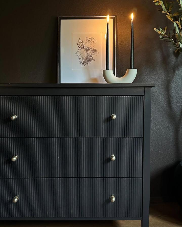 black textured drawer fronts Ikea Koppang dresser from @the.modberry with matte finish and silver knobs ikea koppang hacks & ideas