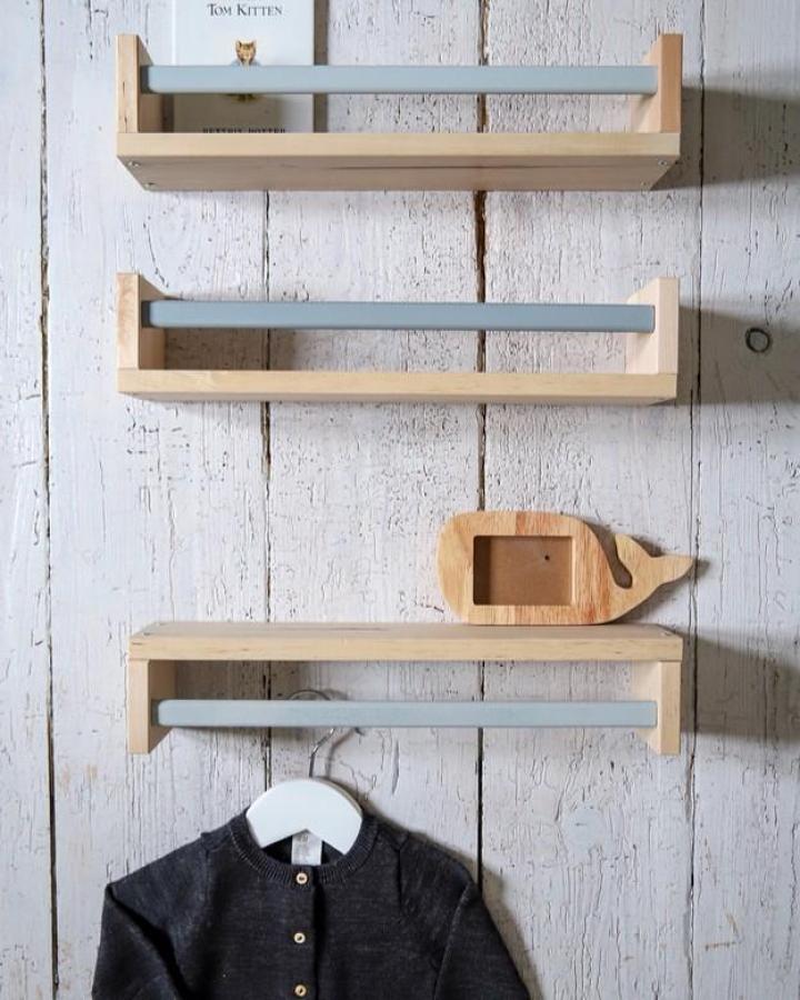 Natural wood Ikea BEKVam nursery racks with grey rails from @clickedbykate. Stylish ikea bekvam nursery ideas with integrated clothes rail.